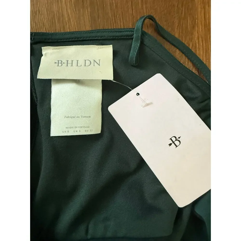 BHLDN Cali Satin Cowl Neck Midi Slip Dress NWT Green Sz 0 Wedding Guest Formal